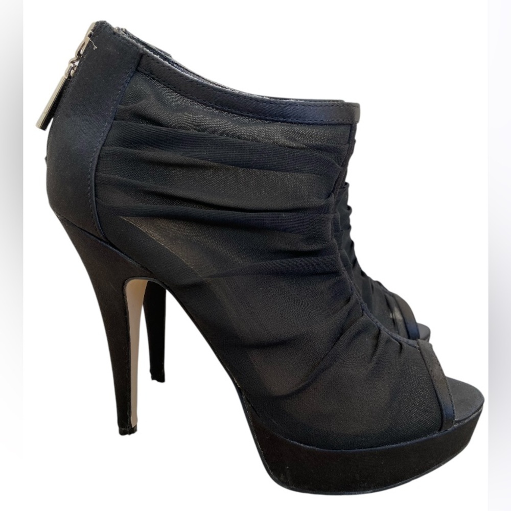 Chinese Laundry Black Mesh Peep-toe Ankle Stiletto Bootie Party Club Vegas
